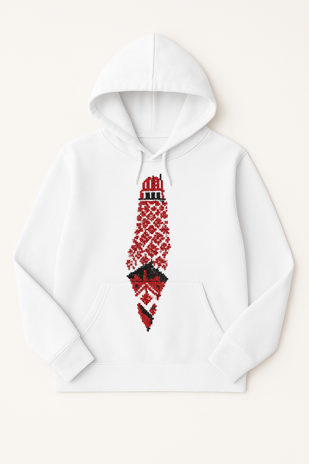 White Hoodie with Embroidered Map of Palestine