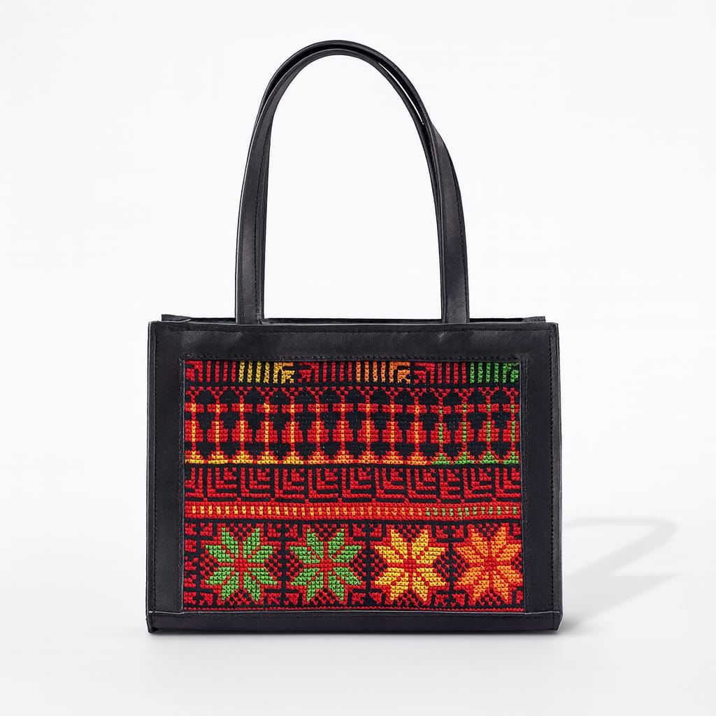 Black Embroidered Leather Handbag
