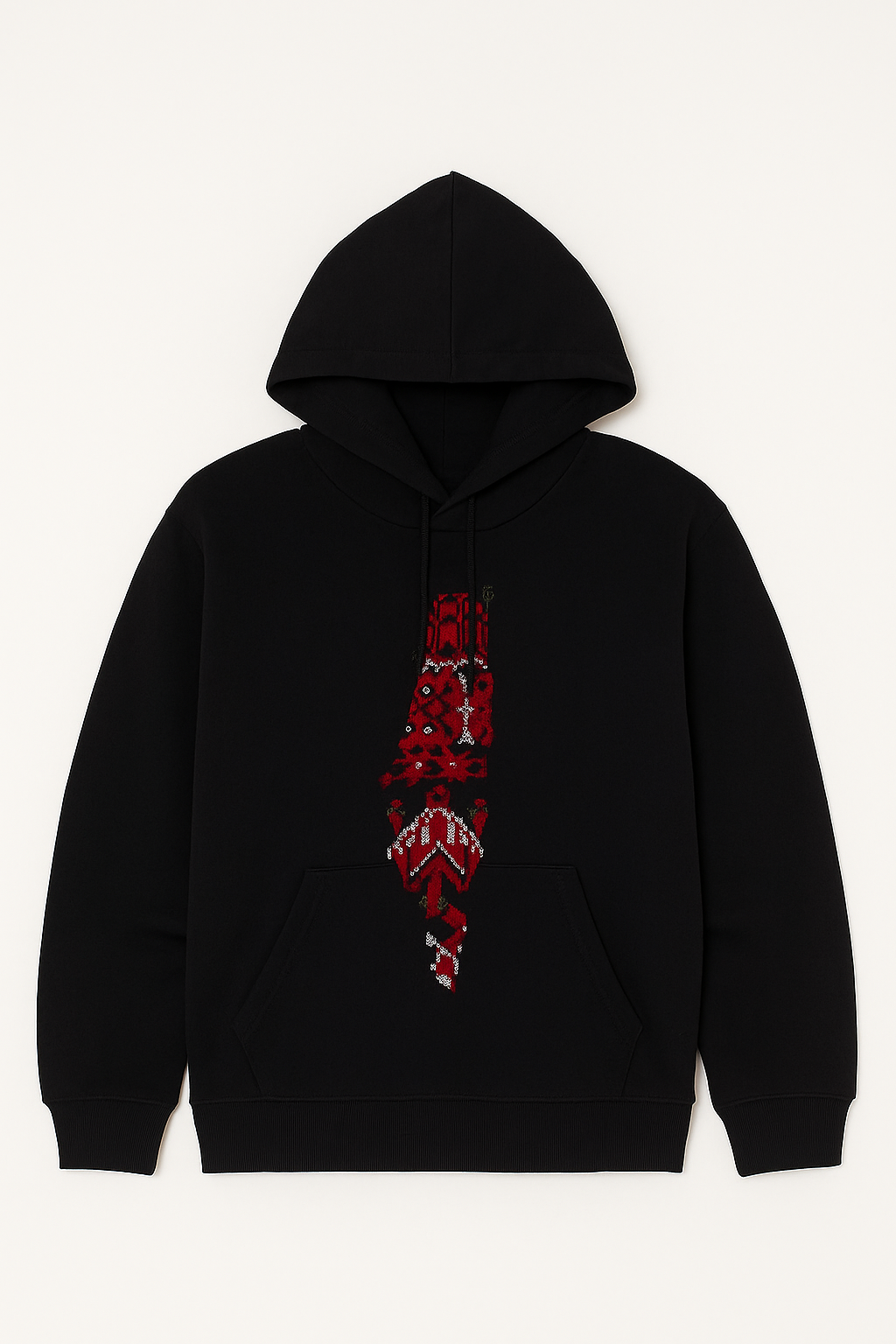 Black Hoodie with Embroidered Map of Palestine
