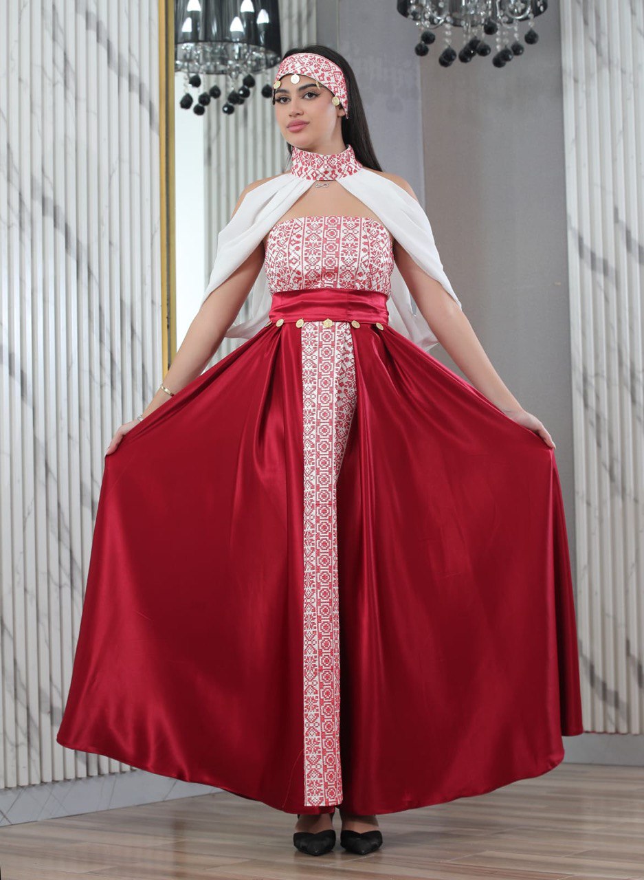 Embroidered Sleeveless Dress with Satin Extension and Neck Drape