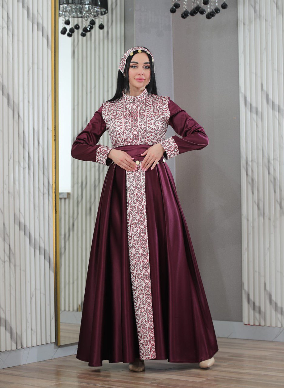 Elegant Maroon Traditional Palestinian Embroidered Dress