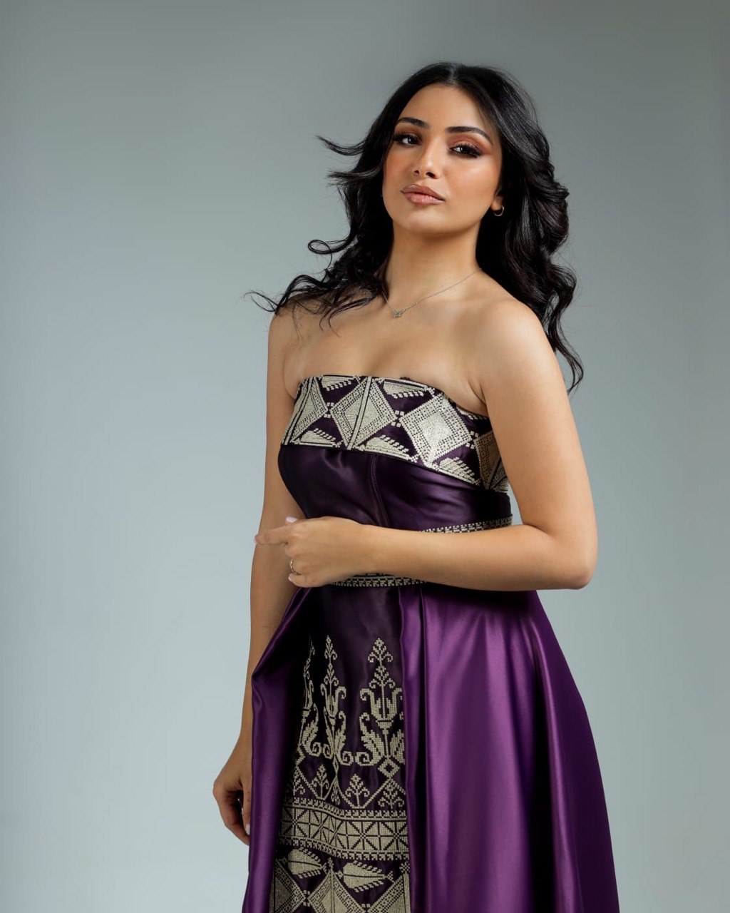 Embroidered Sleeveless Dress with Satin Extension
