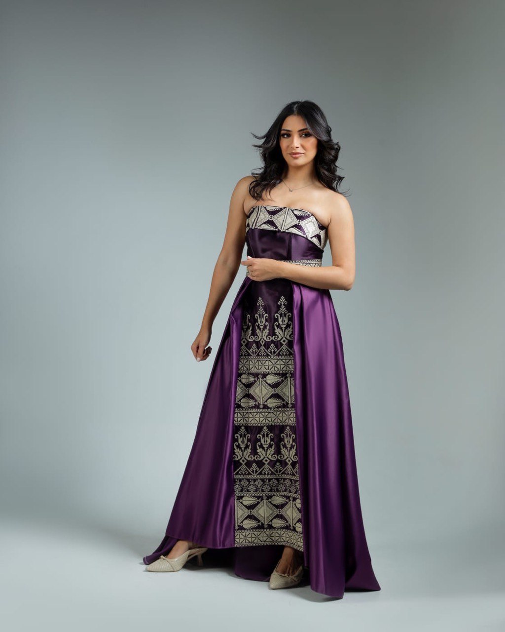Embroidered Sleeveless Dress with Satin Extension