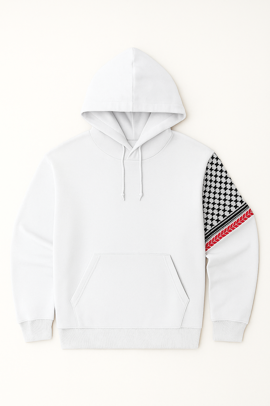 White Hoodie with Palestinian Keffiyeh Design