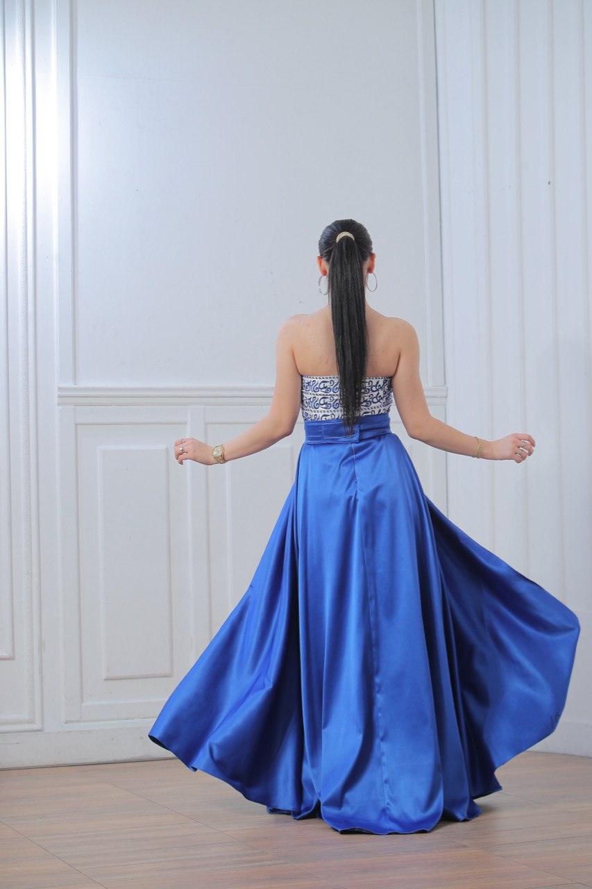 Embroidered Sleeveless Dress with Satin Extension