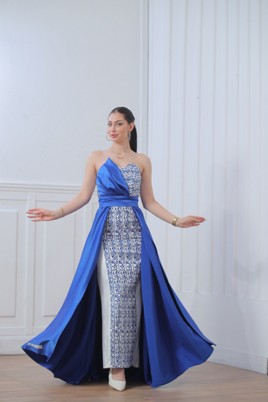 Embroidered Sleeveless Dress with Satin Extension