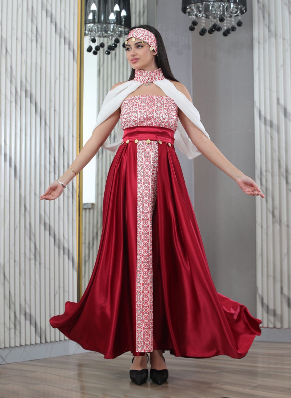 Embroidered Sleeveless Dress with Satin Extension and Neck Drape