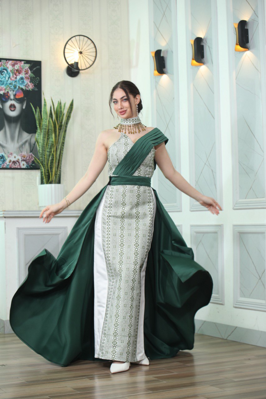 Embroidered Sleeveless Dress with Plain Extension