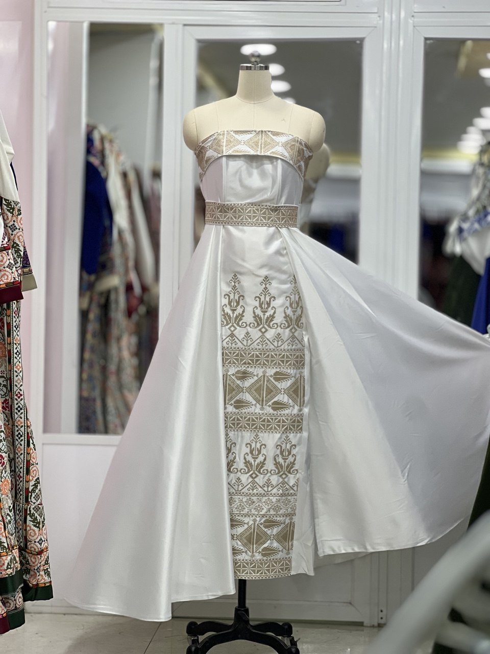 Embroidered Cape Dress with Center Extension