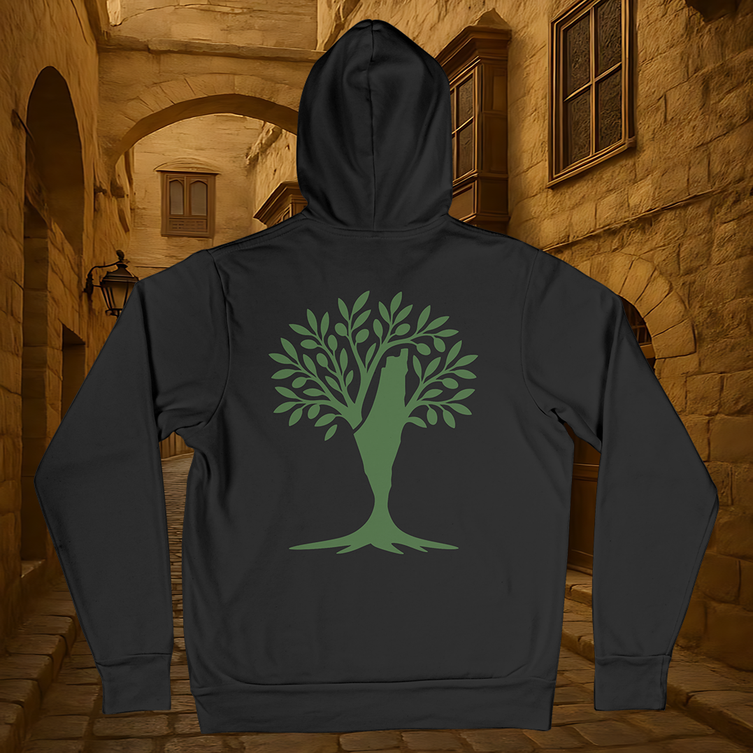 Black Hoodie with Olive Tree & Map of Palestine