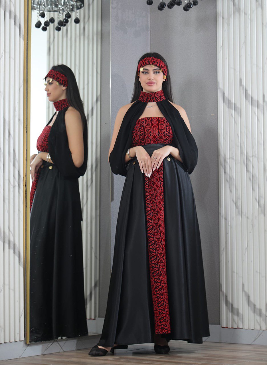 Embroidered Sleeveless Dress with Satin Extension and Neck Drape