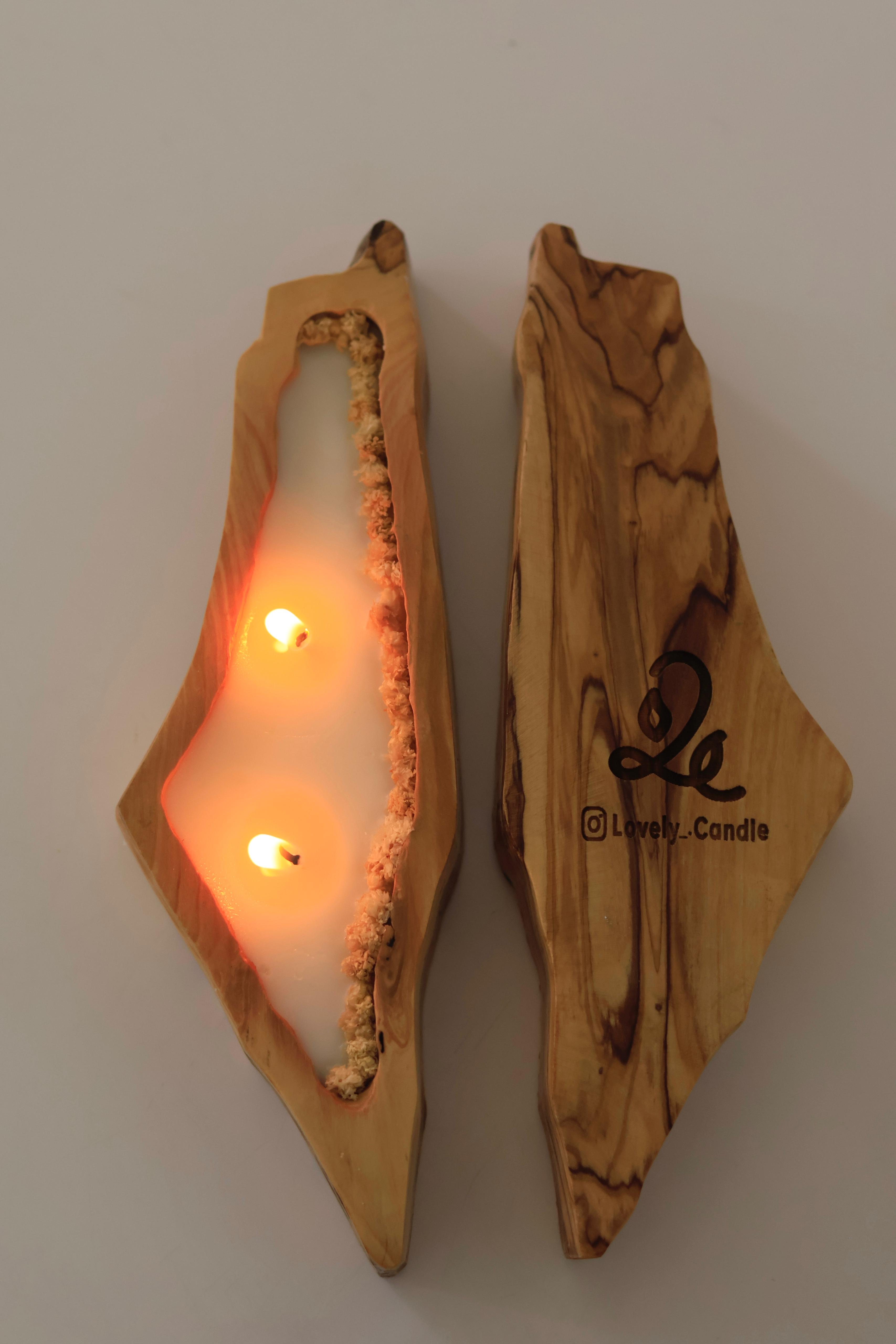 Medium Candle with Palestinian Olive Wood