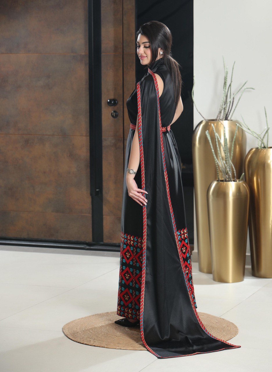 Embroidered Strapless Dress with Flowing Shoulder Extension